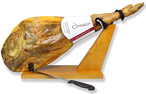 Spanish Serrano Ham Bone in from Spain 14.5-17 lb (Stand + Knife included) - Jamon Serrano - Jamón Serrano Español - Cured Ham - Serrano Ham from