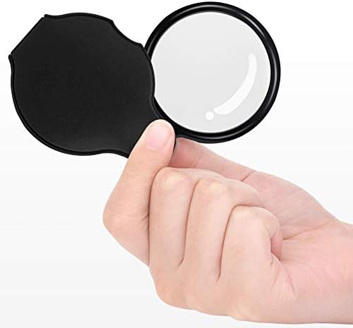 5PCS 10X Pocket Magnifying Glass Small Magnifying Glass with Black Rotating Protective for Reading, Books, Jewelry