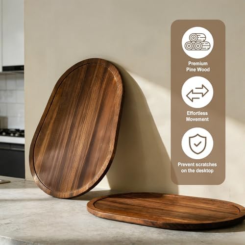 Mixer Slider Mat for KitchenAid 4.5-5 Qt Tilt Head Stand Mixers (Brown) | Pine Wood Moving Tray for Kitchenaid Artisan, Storage Organizer for Kitchen Countertop Accessories and Attachments