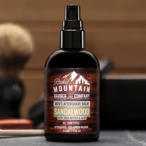 Rocky Mountain Barber Company Sandalwood Aftershave Balm for Men, 4 oz | Made with Sandalwood Essential Oil, Coconut Oil and Shea Butter