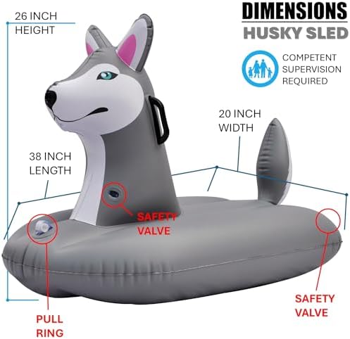 Jet Creations Husky Inflatable Snow Grass Sled Pool Float for Kids and Adults, 38 inch Long 2 Handles