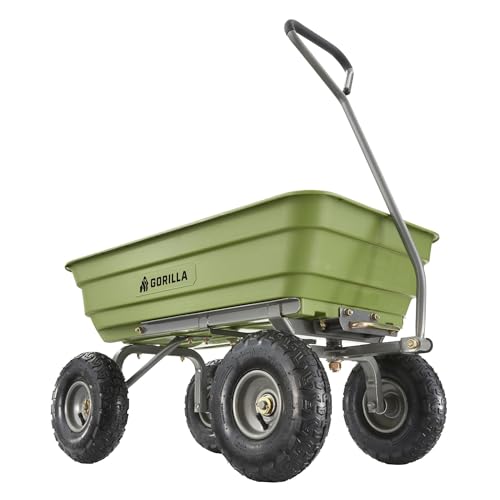 Gorilla Carts Poly Garden Dump Garden Cart with Easy to Assemble Steel Frame, Camping Wagon with Quick Release System, 1200 Pound Capacity, and 13 Inch Tires | 1,200-lb Capacity, 6 Cu Ft Tub Poly Dump Cart with Quick-Release Dump for Bigger Yard Cleanup…