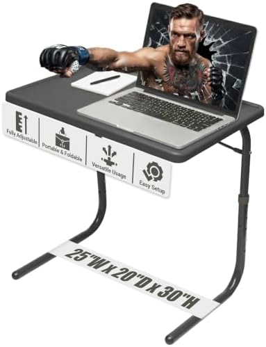 Table-Mate TV Tray Table | Portable Desk Folding Dinner Tray, Couch Table Trays for Eating Snack Food, Portable Laptop Desk, Bed Trays for Eating | Adjustable TV Trays with 3 Angles and Cup Holder