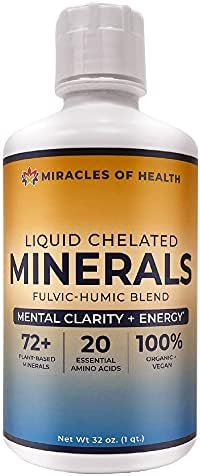 Liquid Chelated Minerals - Organic Humic Fulvic Mineral Blend - 72+ Plant-Based Minerals, 20 Essential Amino Acids - 100% Natural - 1 Month Supply