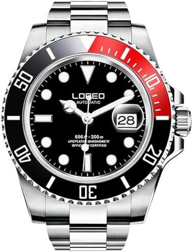 LOREO Men's Automatic Watch Sapphire Crystals 200M Waterproof | Rotating Bezel Luminous Markers and Hands Date 316L Stainless Steel Case and Bracelet Waterproof Watch