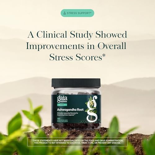 Gaia Herbs Ashwagandha Root 350 mg - Supports Balanced Energy Levels & Positive Outlook*- Supports Healthy Cortisol Balance* - 60 Vegan Liquid Phyto-Caps (30 Servings)