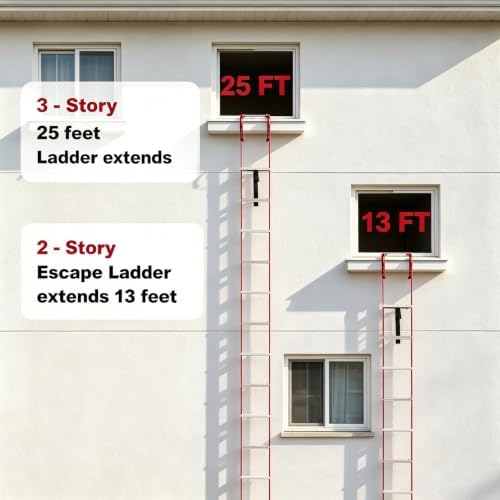 Hausse Retractable 3 Story Fire Escape Ladder, 25 Feet