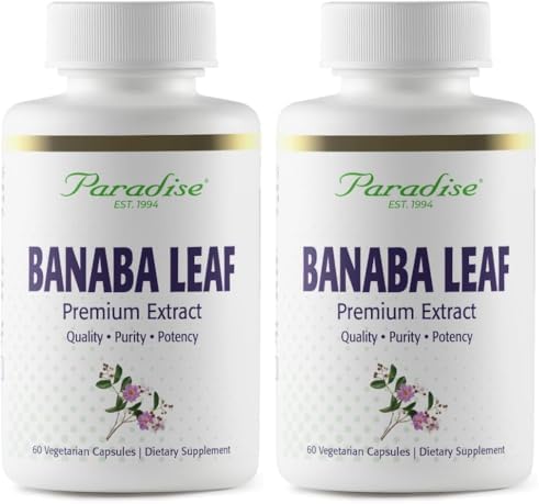 Paradise Herbs & Essentials Banaba Leaf Extract 250 mg, 180 Capsules | 12:1 concentrated formula, vegan, gluten free, non-GMO dietary supplement with a convenient daily serving format