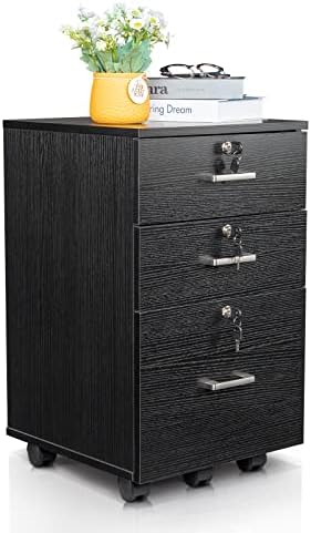 Karl home Wooden File Cabinet, 3 Drawer Vertical File Cabinets with 3 Lock | Printer Stand Mobile Storage Cabinet, Filing Storage Drawer for Home