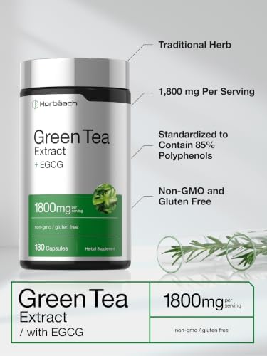 Horbäach EGCG Green Tea Extract Pills | 180 Capsules | Max Potency