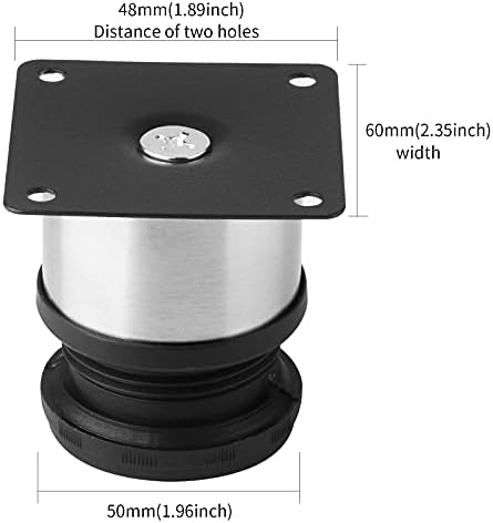 Pack of 4 Furniture Cabinet Adjustable Stainless Steel Round Kitchen Feet，Furniture Leg for DIY Furniture, Sofa Table Cabinets Shelves 50 x 50mm