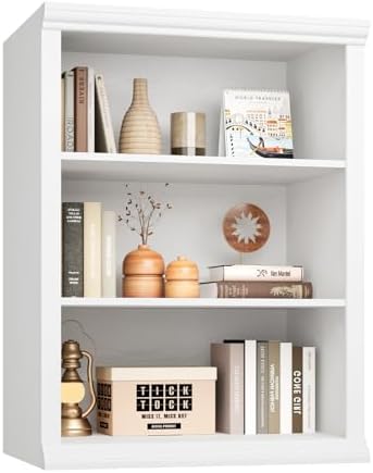 Rresyet 3 Tier Bookcase 27.6" W Bookshelf, White | Ample Vertical Storage Space, Modern Minimalist Home Design, For Home Office, Living Room, Bedroom