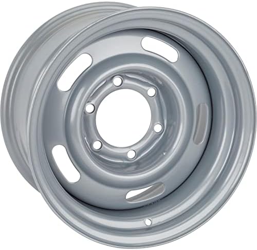 Speedway Motors 15 Inch GM Rally Truck Wheel, 6 on 5.5 Inch Bolt Pattern, Silver Painted Steel Rim, 8 Inch Width, Classic 5-Slot Design