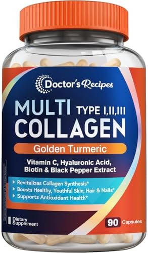 Doctor's Recipes Multi Collagen Peptides with Golden Turmeric, Vitamin C, Biotin, Hyaluronic Acid & Black Pepper, Collagen Supplements for Skin, Hair