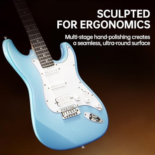 AODSK Electric Guitar with Amp Beginner Kit 39 Inch Solid Body Full Size, All Accessories, Digital Tuner, Six Strings, Four Picks, Tremolo Bar, Strap