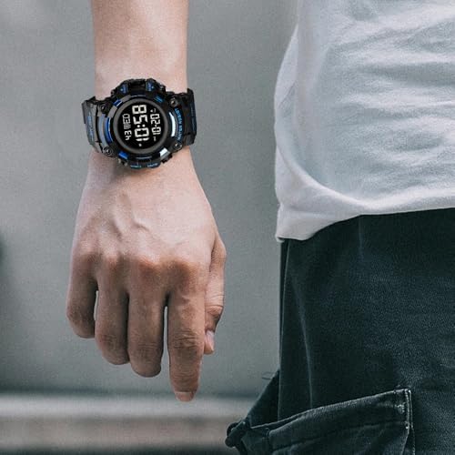 FANMIS Men's Digital 50M Waterproof Electronic Sport Watch Rubber Band Army Military 24H Time LED Light 164FT Water Resistant Calendar Date Day Watches