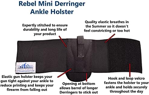 Rebel Mini Derringer Ankle Holster - Derringer Concealed Carry Ankle Holster - Compatible with Most NAA .22, .25, .32 North American Arms' Derringers