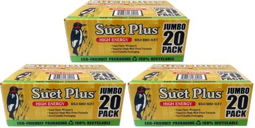 ST. ALBANS BAY SUET PLUS High Energy Suet Cakes, 20 Pack of 11 oz. Suet Cakes for Wild Birds