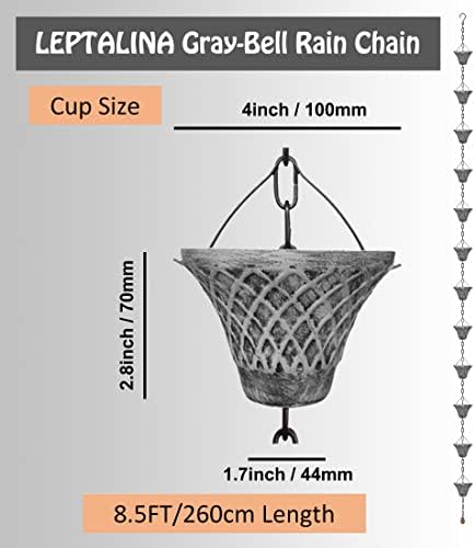 8.5FT Bell Iron Rain Chain for Gutters and Rain Barrel+Adapter, Blue