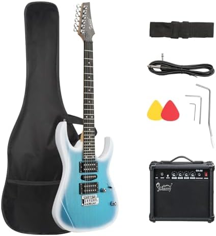 GLARRY 39" Full Size Electric Guitar Kit for Beginners, Starter Electric Guitar Set with 20W Amp & HSH Pickups, Model 170 (Black-White)
