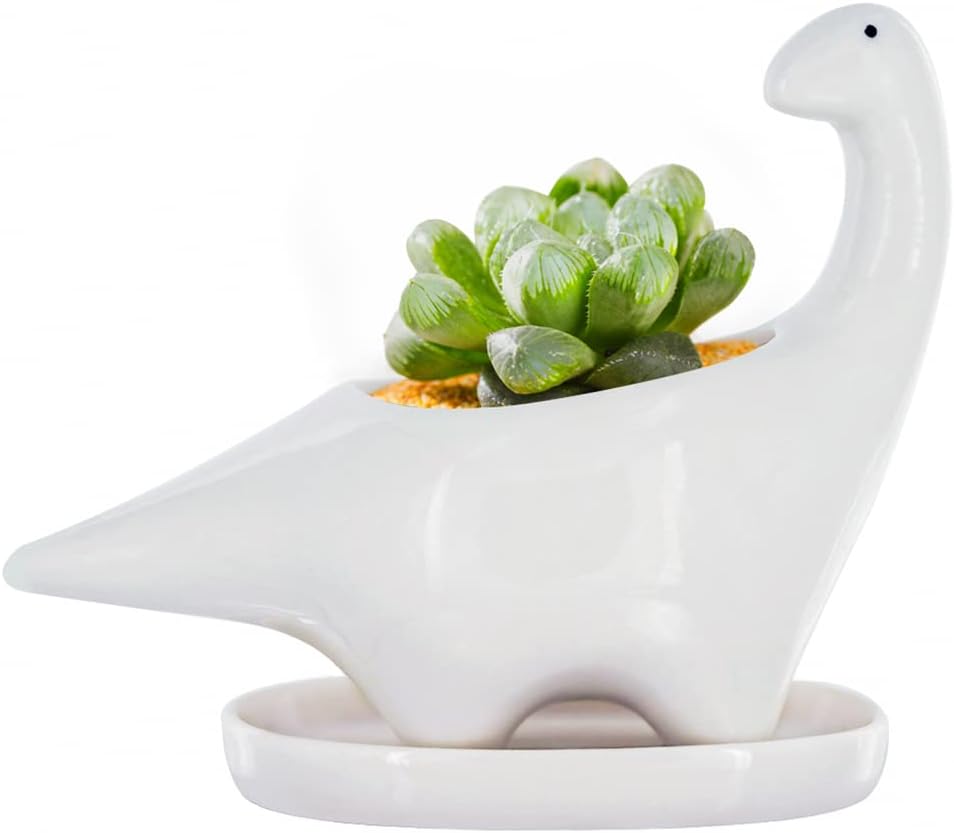 GeLive White Cow Succulent Pot, Small Ceramic Animal Planter with Drainage Hole & Saucer for Cactus, Mini Air Plants, Pencil Holder Brush Organizer, Indoor Home Office Desk Decor, Funny Gift