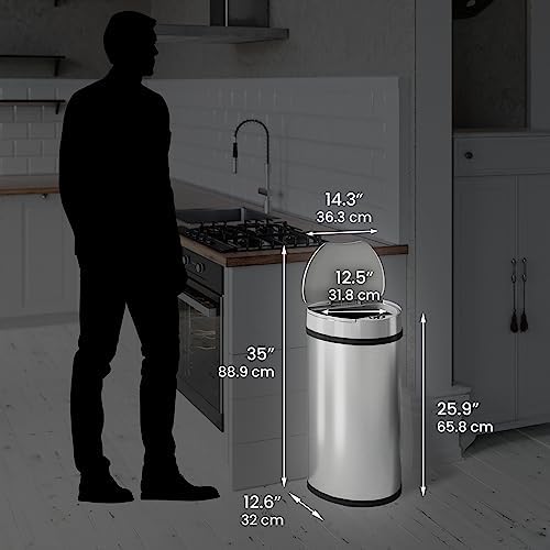 iTouchless 13 Gallon Semi-Round Extra-Wide Opening Sensor Touchless Trash Can with AC Adapter and Odor Control System