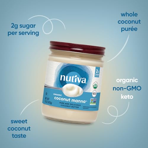 Nutiva Organic Coconut Manna Puréed Coconut Butter, 15 Oz, USDA Organic, Non-GMO, Vegan, Gluten-Free & Keto, Creamy Spread for Smoothies, Oatmeal