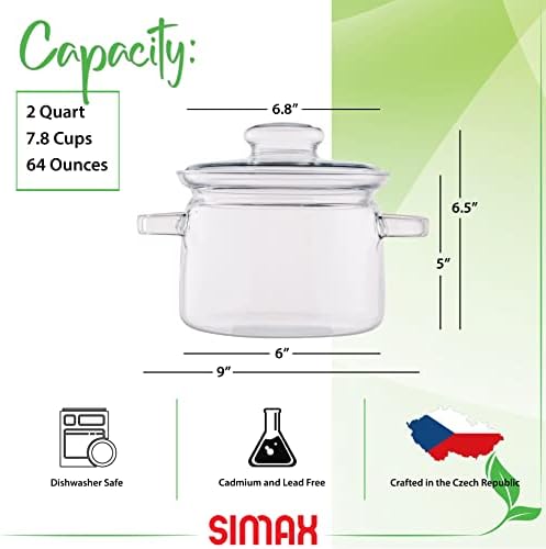 Simax 48 Oz Borosilicate Glass Saucepan With Lid - Microwave, Stove and Dishwasher Safe Potpourri Pot and Serving Dish