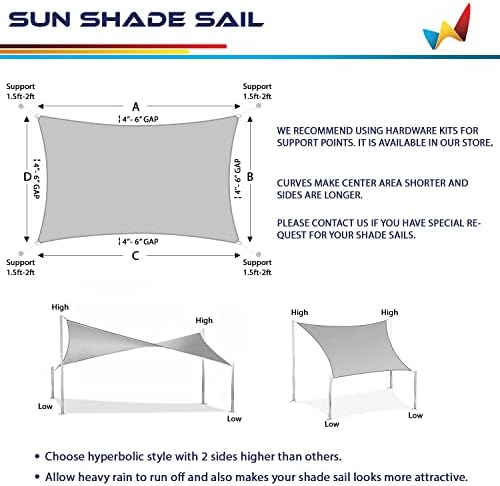 Windscreen4less 8' x 10' Sun Shade Sail Rectangle Outdoor Canopy Cover UV Block for Backyard Porch Pergola Deck Garden Patio (Gray)
