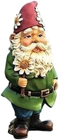 Giftware by Roman Inc., 12.25" H GNOME with Daisy Statue, Garden Collection, Outdoor Statue, Memorial, Resin Stone, Adorable Frogs and Flowers