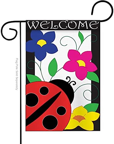 Ladybug Flag Home Decor Welcome Banner Applique Decorative Stitched Flower Tapestry Wall American Embroidered Sew Stitching Spring Floral Gifts