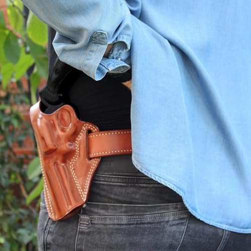 Premium Leather Three Slot OWB Pancake Holster with Thumb Break Fits, GP-100 357 Magnum 4.20" Barrel (Please Choose Your Hand Draw) Brown Color