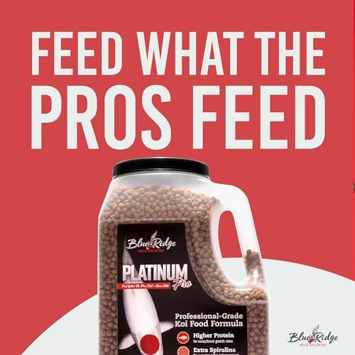 Blue Ridge Koi Platinum Pro 41% Protein Fish Food, 3/16" Pellets, 4.5 lb | Floats, softens fast; Spirulina & Canthaxanthin color support; probiotic-enriched; warm-season formula