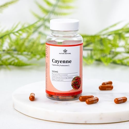 Nature Restore Premium Cayenne Pepper Extract Supplement. Standardized to 0.45% Capsaicin - 70, 000 Scoville Heat Units for Natural Metabolism Support