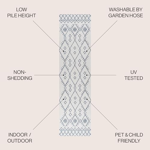 JONATHAN Y Boho Moroccan Indoor Outdoor Area Rug 3X5 Ivory/Navy, Casual for Backyard, Patio, Porch, Easy-Cleaning, High Traffic, Pet-Friendly