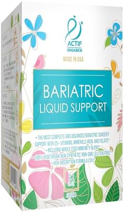 Actif Organic Bariatric Liquid Support With 25+ Organic Vitamins And Minerals For Bariatric Surgery, Advanced Formula, Non GMO, 32 Oz