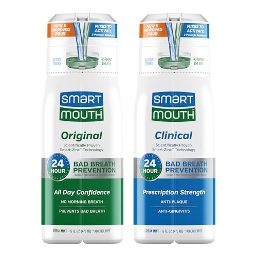 SmartMouth Original & Clinical Zinc Activated Mouthwash Bundle - All-Day Bad Breath Prevention & Healthy Gum Support - Instant Fresh Breath - Sugar