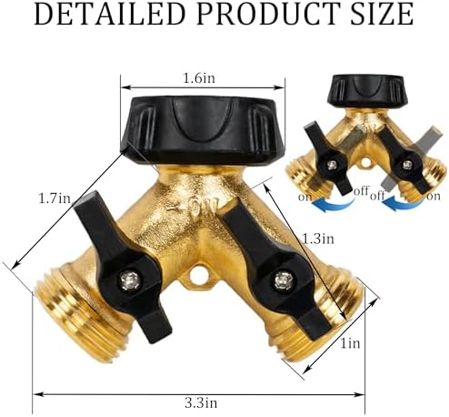 Hourleey Brass Garden Hose Splitter 2 Way, 3/4 Inch Hose Connector Tap Splitter, Hose Y Splitter
