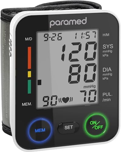 PARAMED Automatic Wrist Blood Pressure Monitor: Blood-Pressure Kit of Bp Cuff + 2AAA and Carrying case - Irregular Heartbeat Detector & 90 Readings