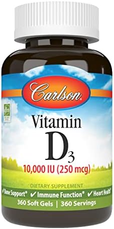 Carlson Vitamin D3 10000 IU (250 mcg), Bone Health, 120 Softgels | Muscle Health; Cholecalciferol; Vitamin D Supplements; Vitamin D3 Soft Gels