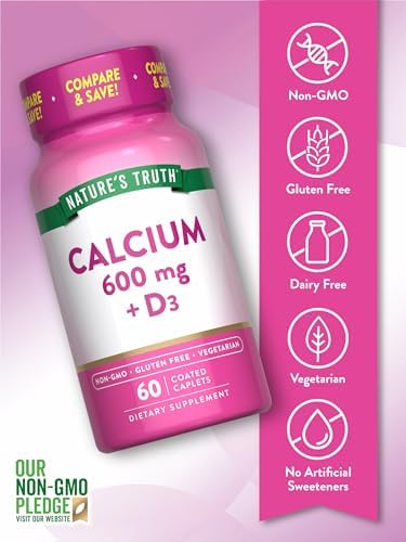 Nature's Truth Calcium 600 mg with Vitamin D3 | Coated Caplets | Calcium Carbonate | Vegetarian