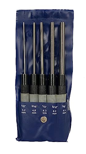 HHIP 8600-4103 5 Piece Extra-Long Drive Pin Punch Set with Black Nitrate Finish, 8" Overall Length