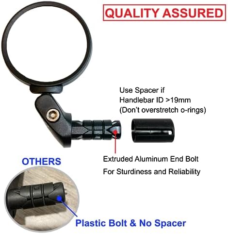 Hafny Bike Mirror, Bike Bar End Mirror, Unbreakable Stainless Steel Lens, Safe Adjustable Rearview Mirror, Cycle, E-bike, HF-MR083/HF-M851-FR03 (Black 62mm Dia)