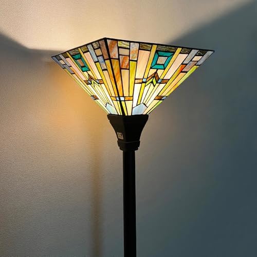 Tiffany Floor Lamp 70" Tall Stained Glass Mission Torchiere Light