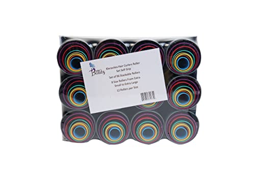 Kleravitex Hair Curler Roller Set/Set of 96 Stackable Rollers / 8 Size Rollers From Extra Small to Extra Large / 12 Rollers per Size - Hairdressing