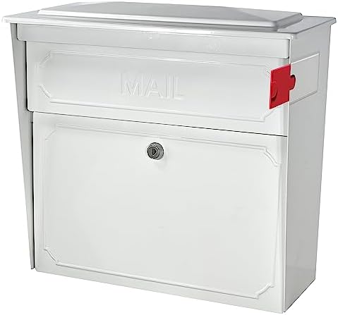 Mail Boss 7172 Townhouse Locking Security Wall Mount Mailbox, Black, Pack of 1 | Anti-pry locking door, classic stamped-panel design with decorative top cap, fixed slot fits envelopes and magazines.