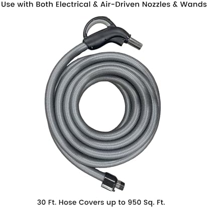 Wessel 30ft Direct Connect Central Vacuum Hose, Dual-Voltage, Crushproof | 120V powerhead & vacuum 3-way switch control; 2-prong connector; ergonomic 360-degree swivel handle; airflow control valve
