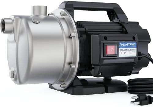 Aquastrong 115V Shallow Well Garden Pump, Stainless Steel, 1320 GPH, Water Transfer Draining Irrigation Sprinkler Pump, for Lawn, Garden