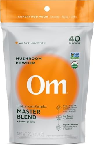 Om Master Blend Mushroom Powder – Organic Mushroom Supplement with 10 Mushrooms and Ashwagandha - Support Immunity, Gut Health & Stress Relief