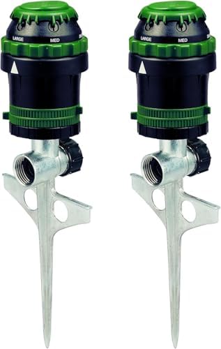 Orbit H2O-Six Gear-Drive Sprinkler on Metal T-Spike - Customizable Lawn Watering Coverage - Multi-Pattern Rotating Head with Adjustable Spray Range - Durable Outdoor Yard Irrigation Sprinkler - 58573